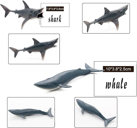 Sea Animal Toy Set,12 pcs Animal Sea Figures Ocean Toy for Kids, Realistic Set for Sea Lovers, Includes Great White Shark, Dolphin, White Shark, Whale for Age 3+
