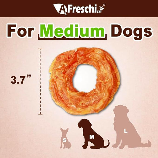 AFreschi Natural Turkey Tendon Ring (M) Pack of 2, Dog Treats for Signature Series, All Natural Human Grade Puppy Chew, USA-Sourced Turkey Tendon, Hypoallergenic, Rawhide Alternative