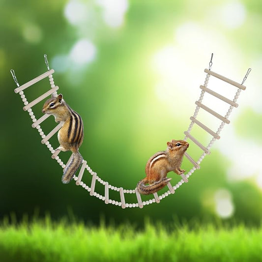 Bird Ladder Bridge, Wooden Pet Hamster Climbing & Swing Toys, Cage Accessories for Birds Rats Parrots Hamster Squirrel Sugar Gliders Parakeets Cockatiels - 20 Steps - 44.5 x 5.9 Inch