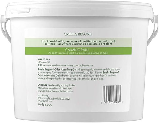 SMELLS BEGONE 1-Gallon Odor Absorber Gel - Air Freshener & Odor Eliminator for Homes, Garages & Commercial Buildings - Industrial Size - Calming Rain Scent