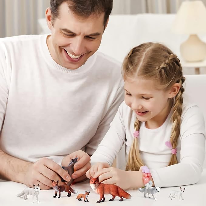 SIENON 8Pcs Fox Toy Figures Arctic Fox and Red Foxes Figurines Set Fox Family Forest Animals Figures Woodland Animal Figurines Miniature Fox Animals Toys Cake Topper for Woodland Theme Birthday Party