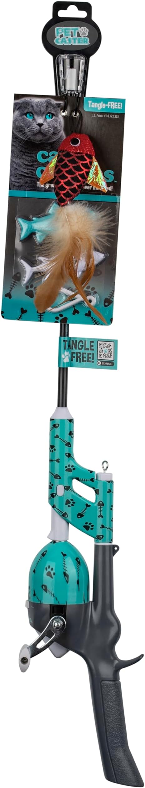 Cat Caster Fishing Pole Toy | Tangle Free & Easy to Store. Includes Two Interchangeable Teaser Toys | The Ultimate Gift for Kitty Lovers, Fish Bone