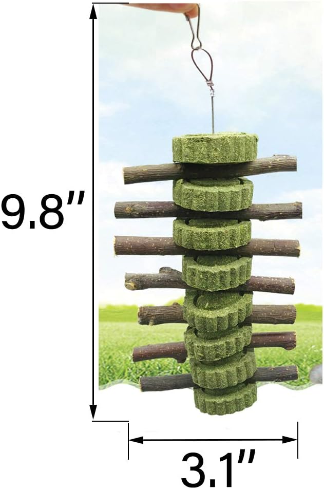 3Pieces Bunny Chew Toys for Teeth Natural Fruit Twigs Handmade Timothy Alfalfa Hay Grass Cakes for Guinea Pigs Hamsters Dwarf Rabbits Chinchillas Gerbils Improves Dental Health