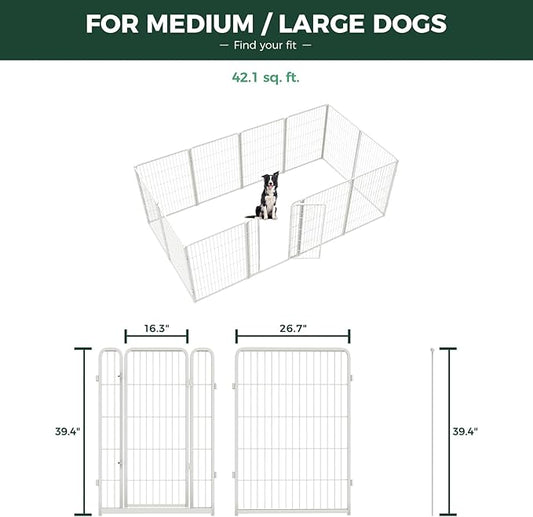 FXW Homeplus Unleashed Indoor Dog Playpen - Stress-Free and Safe Play, Heavy Duty 40 Inch 12 Panels Dog Pen for Medium and Large Dogs, White│Patented