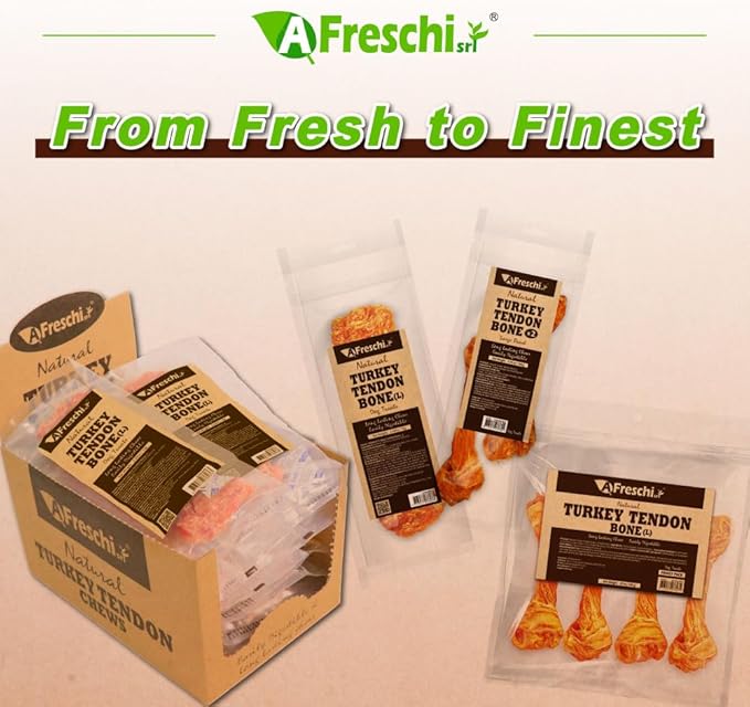 AFreschi Natural Turkey Tendon Bone (L) 1 Unit per Pack, Dog Treats for Signature Series, All Natural Human Grade Puppy Chew, USA-Sourced Turkey Tendon, Hypoallergenic, Rawhide Alternative
