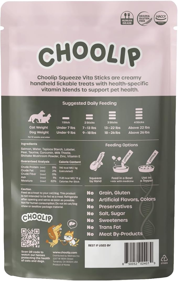 Squeeze Vita Stick Lickable Cat and Dog Treats – 7-Count Liver Support Sticks with Multivitamins, Soft Squeezable Paste for All Life Stages, Supporting Liver Health