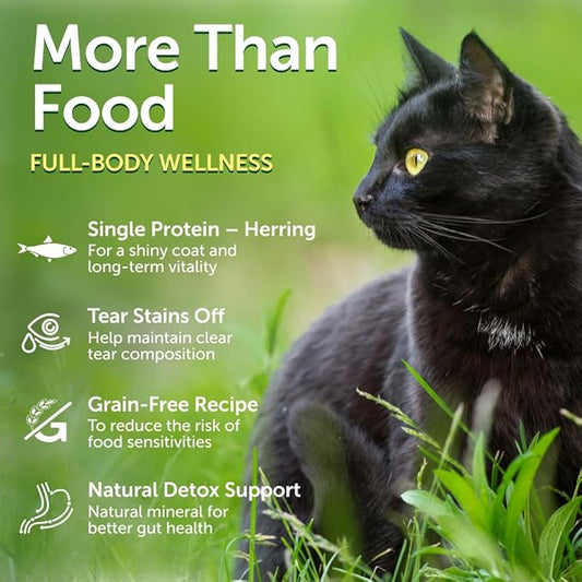 Nature's Protection Dry Cat Food - Grain Free, High Protein Cat Food Dry Kibble for Indoor Adult Cats with Dark Fur - Sensitive Stomach, No Tear Stains & Hairball (Superior Care - Herring, 14.11 lb)