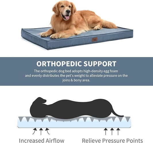 Outdoor Dog Bed for Extra Large Dogs, XL Dog Bed for Large Sized, Egg Crate Foam Dog Bed with Removable Washable Oxford Cooling Cover, Blue