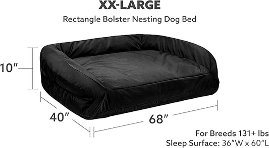 K9 Ballistics Tough Bolster Nesting Pillow XX-Large Sofa Dog Bed with Removable Washable Cover - Durable, Water Resistant with Nonskid Bottom 68"x40", Obsidian Black