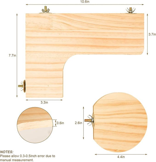 Squirrel Gerbil Chinchilla and Dwarf Hamster L-Shaped Pedal Wooden Platform, 3 Pieces of Natural Wooden Parrot HamsterStanding and Jumping Board,for Rat Activity Chinchilla Bird Cage Accessories (H02)