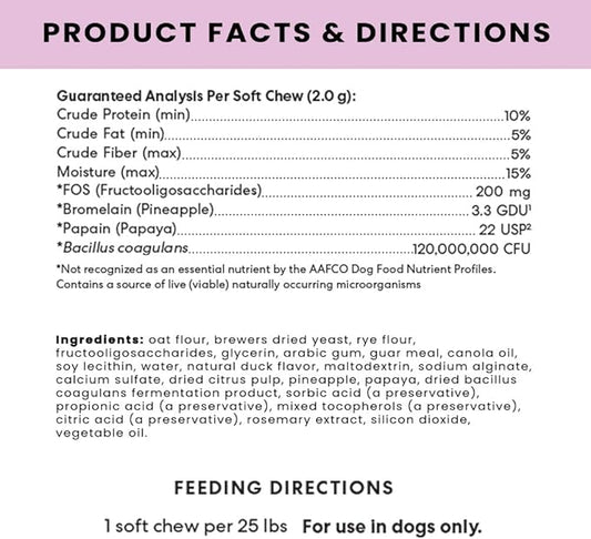 The Pets Table Probiotic Soft Chews Duck Flavored Gut Health Supplement for Dogs - Dog Digestive Support, 60 Chews