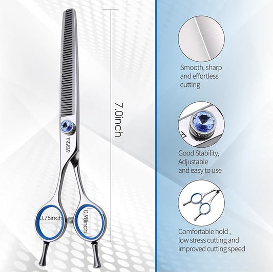 Left Handed Thinning Shears for Dogs 7in Professional Dog Thinning Shears for Grooming 56 Teeth Dog Grooming Scissors for Pet Cat Japanese 440C Stainless Steel(7.0'' Blending)