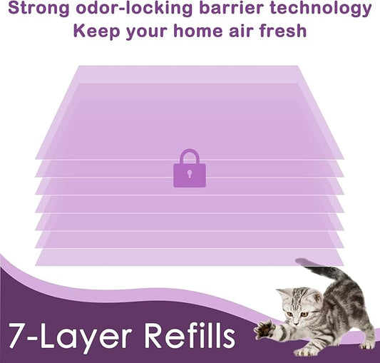 100 Cat Litter Refill Roll Bags Compatible with Litter Genie Easy Roll Pail | Odor-Control & Long-Lasting Refills | 4 Pack (100 Bags Total)