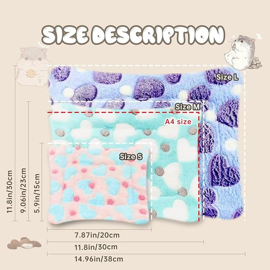 4 Pieces Guinea Pig Bunny Comfortable Bed Mats Pads, Rabbit Warm Soft Bed, Hamster Bedding Pad Mats for Small Animals Chinchilla Hedgehog Baby Cats (14.9"X11.8", 1.Hearts Pattern)