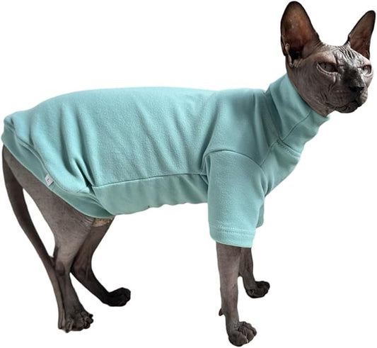 Sphynx Cats Solid Warm Fleece Shirt Cat Turtleneck Undershirt Thermal Hairless Cat Clothes for Sphynx, Devon, Cornish Cat Clothes and Small Kitten and Dogs (Haze Blue, Small)