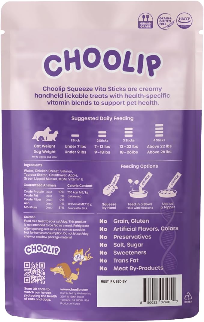 Squeeze Vita Stick Lickable Cat and Dog Treats – 7-Count Joint Support Sticks with Multivitamins, Soft Squeezable Paste for All Life Stages, Supporting Joint Health
