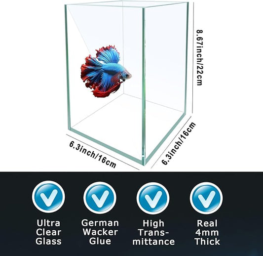 Ultra White Glass Betta Aquarium Starter Kits 1.5 Gallon Small Fish Tank, Betta Fish Tank with LED Light, Power Filter, 4mm Glass