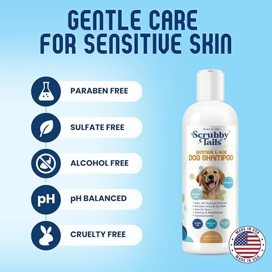 Organic Dog Shampoo - Puppy Oatmeal Shampoo for Itchy Skin Relief - Hypoallergenic for Sensitive Skin,for Dogs of All Ages,Deodorizes Smelly Dogs,Tearless,Made in USA, 16oz (Unscented)