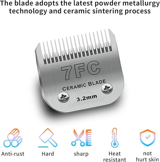 3 Pack 7FC Detachable Pet Dog Grooming Ceramic Blades,Compatible with Andis,Oster A5,Wahl KM-10 Series,Size 7FC Blade 1/8-Inch 3.2MM Cut Length