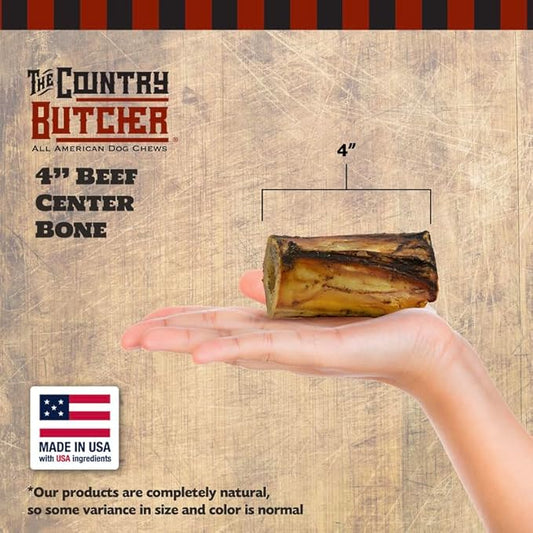 4" Beef Marrow Dog Bones for Aggressive Chewers, Medium Breed Dog Treat, with Collagen, Natural, Tough, Chew Toy, Made in The USA, 6 Count