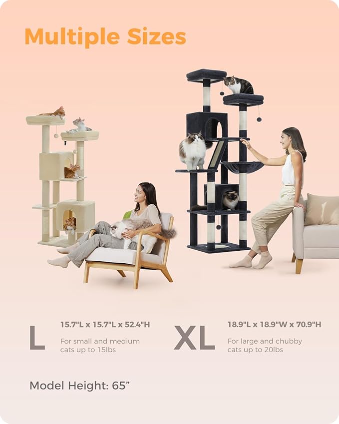 Cat Tree, 52.4" Multilevel Cat Tower for Indoor Cats, Plush Cat Tree House with 2 Padded Perches, 2 Condos & 2 Scratching Posts, Beige