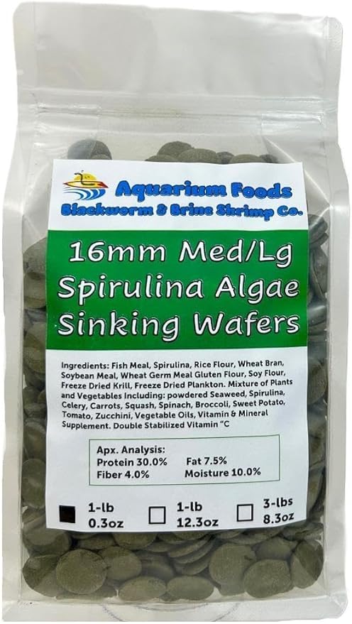 Aquatic Foods Inc. 16mm - 5/8" Medium/Large Sinking Wafers of Algae, Spirulina, Veggies for All Tropical Fish, African Cichlids, Shrimp, Snails, Crabs, Catfish, Plecos..…1-lb 0.3oz Clear Bag