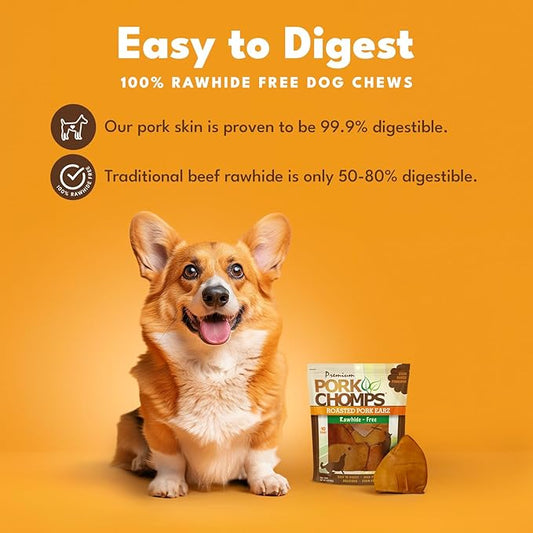 Pork Chomps Roasted Pork Skin Dog Chews, Ear Shapes, 10 Count