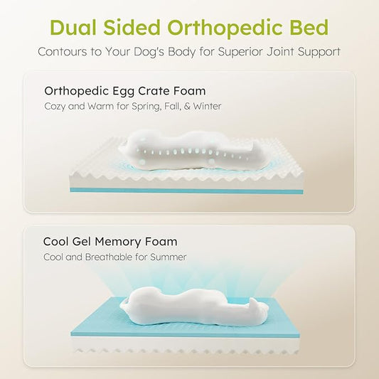 Dog Beds for Large Dogs, Orthopedic Dog Bed with Cooling Gel Memory Foam, Waterproof Large Pet Bed with Removable Washable Cover, 36" Pet Sofa Couch Dutch Velvet with Bone Toy, Dark Gray