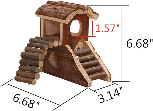 Wontee Hamster Wood House Hideout Hut for Dwarf Hamsters Mice Small Gerbils (C- Hamster House)