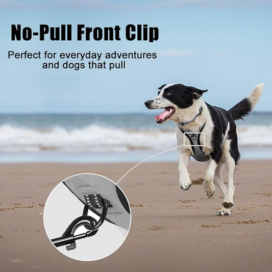 PoyPet No Pull Dog Harness, Reflective Comfortable Vest Harness with Front & Back 2 Leash Attachments and Easy Control Handle Adjustable Soft Padded Pet Vest for Small to Large Dogs (Gray,S)