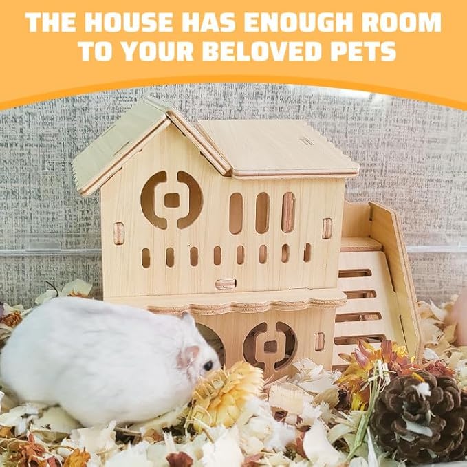 Hamster House - Double-Decker Hut With Slide, Guinea Pig Castle, Small Animal Habitat Decor, Cage Accessories