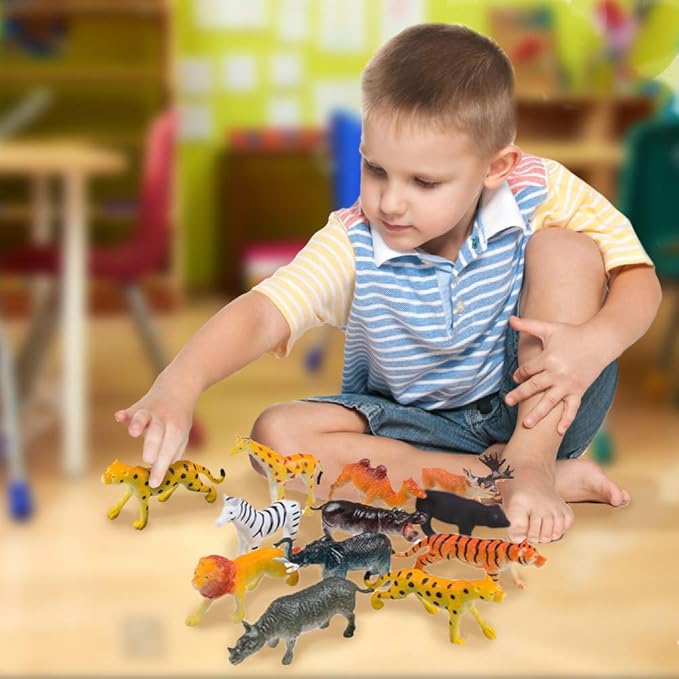 ArtCreativity Safari Animal Figurines Set for Kids - Pack of 12, Assorted 2.5" Small Plastic Animal Toys Bulk, Fun African Zoo Party Favors, Mini Cake Topper Decorations, Jungle Themed Birthday Gift