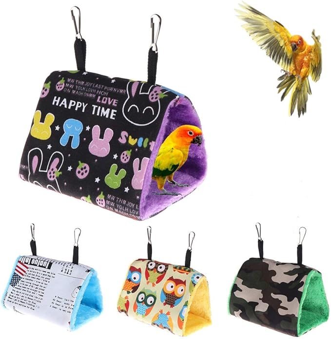Hypeety Bird Nest House Hammock Hanging Bed Winter Warm Bird Hut House Tent Fuzzy Plush Birds Hut Hideaway for Parakeet Cockatiel Conure Lovebird Budgie Cage Perch Stand Swing (Random Color) (M)