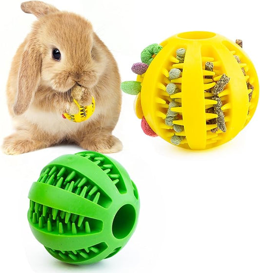 Rabbit Teething Toys Ball Small Animals Play Balls Treat Dispensing Rabbit Balls Puzzle Chew Balls & Rolling Toys for Bunny, Improve Pets Teeth Health for Rabbit, Guinea Pigs 2pack