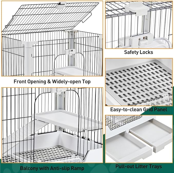 Yaheetech 30'' Small Animal Cage 2-Level Open Top Rabbit Cage on Wheels with Pull-Out Tray for Guinea Pig, Ferret, Chinchilla, Kitten, Bunny Small Animal Hutch, 30'' W × 20'' D × 27'' H