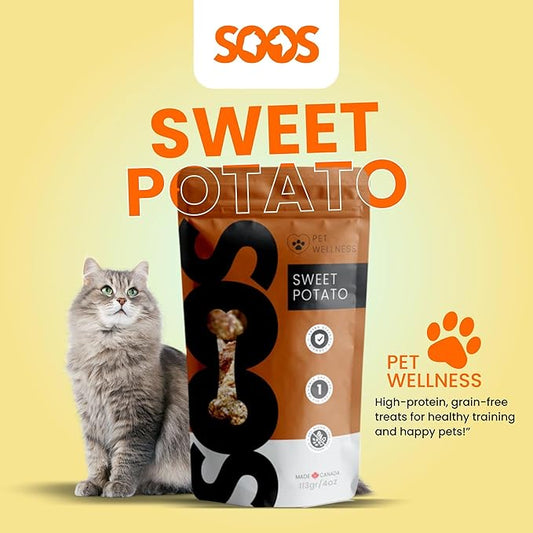 SOOS Natural Sweet Potato Treats for Dogs & Cats - High Moisture, Grain Free, Vitamin Minerals, Fiber, Healthy Training Treats - 113g
