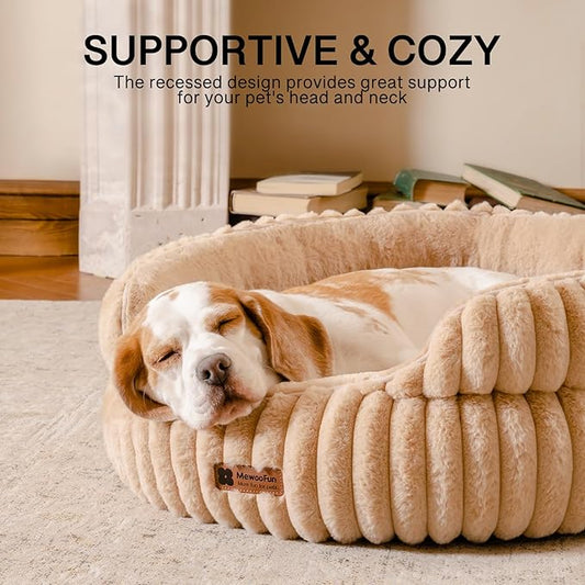 MEWOOFUN Cat Beds for Indoor Cats Washable, Dog Beds for Small Dogs Round Pet Bed for Puppy and Kitten (Camel, 20"x20"x8")