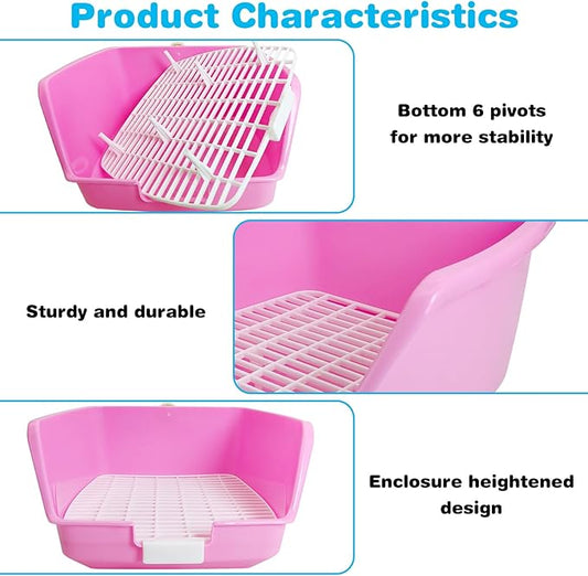 PINVNBY Rabbit Litter Box for Cage Bunny Corner Bedding Box Small Animal Litter Pan Hanging Pet Bowls Cage Potty Trainer Pet Toilet for Rabbit Bunny Guinea Pigs