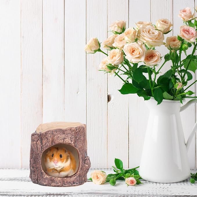Yardwe Ceramic Hamster Nest - Stylish Forest Design Pet Hideout for Hamsters Rats and Gerbils, 4.52 X 4.52 X 4.33 Inch