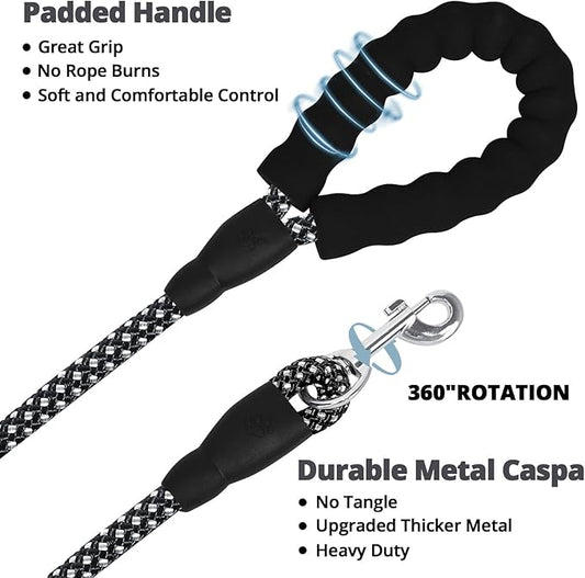 jenico Long Dog Leash 10FT: Heavy Duty Rope Leashes for Dogs Training with Swivel Lockable Hook Reflective Threads Bungee and Padded Handle - Dog Lead for Large Small Medium Dogs Outside Walking