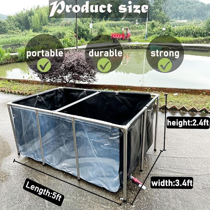 Aquarium Pool Pond,Collapsible Fish Ponds for Outside with Transparent Clear Viewing Panel,270 Gallon Fish Tank,PVC Canvas Above Ground Pond,Indoor/Outdoor Pond for Koi,Goldfish,with Drain Valve