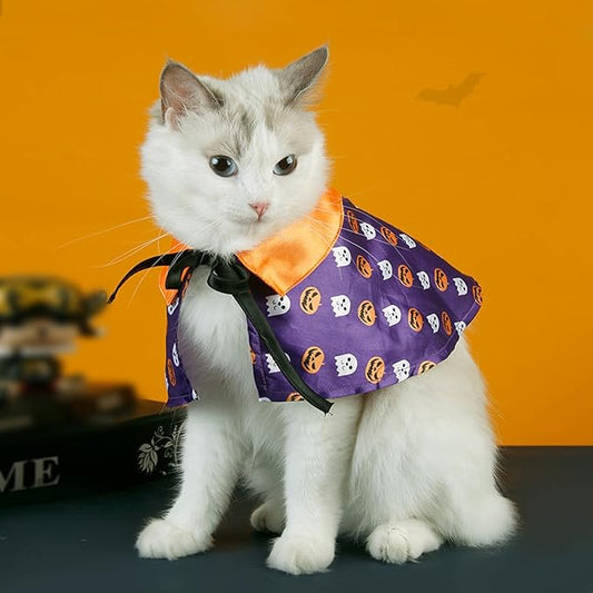 Cats Halloween Pumpkin Cloak Puppy Funny Cosplay Cape Pet Halloween Costume Witch with Rope Pet Party Dress Up Accessories for Cat Puppy