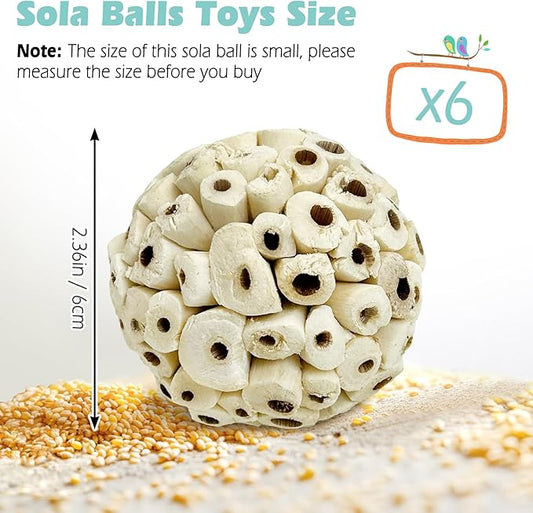 PINVNBY 6 Pack Small Sola Balls Bird Toys Soft & Chewable Bird Chew Ball Natural Sola Plant Lightweight Shred Toy for Parakeet Cockatiel Lovebird Budgie and Similar Sizes Pets