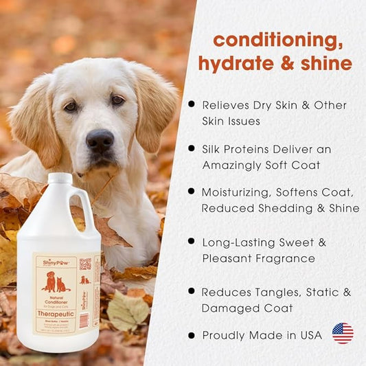 Dog Conditioner for Allergies and Itching 1 Gallon (128 oz) | Shiny Paw Shea Butter & Vanilla Conditioner for Dogs & Cats | Dog Matted Hair Detangler | Made in The USA