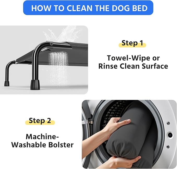 Simple Trending Elevated Dog Bed for Large Dogs, Cooling Raised Dog Cot with Bolsters, Breathable Pet Bed for Outdoor, 47.75" x 31", Black