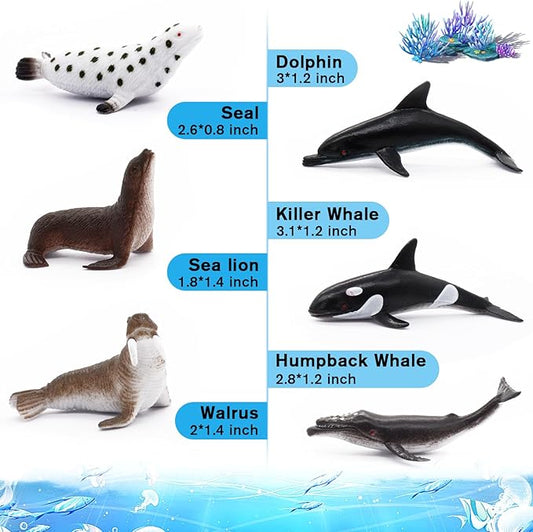 12 pcs Animal Sea Figures Ocean Toy for Kids: Sharks, Whales & Octopus-Sea Animal Toys Set,Gifts for Kids & Toddlers-Ages 3