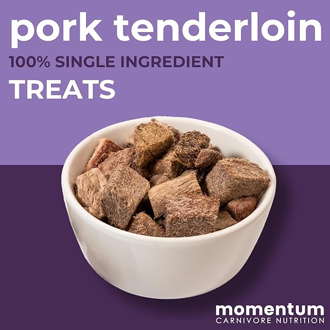 Momentum Carnivore Nutrition Freeze-Dried Pork Tenderloin Cat Treats – Single-Ingredient, All-Natural, Grain-Free Treats – 2.5 oz Bag