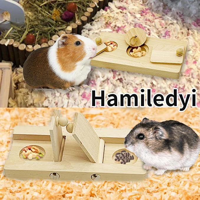 Hamiledyi Guinea Pig Foraging Toys Interactive Wooden Rabbit Toys Sniff n' Snack Rabbit Treats Bunny Toys Interactive Hide Treats Puzzle Snuffle Game for Rabbit Chinchilla Bunny Rats Gerbils (2 Sets)