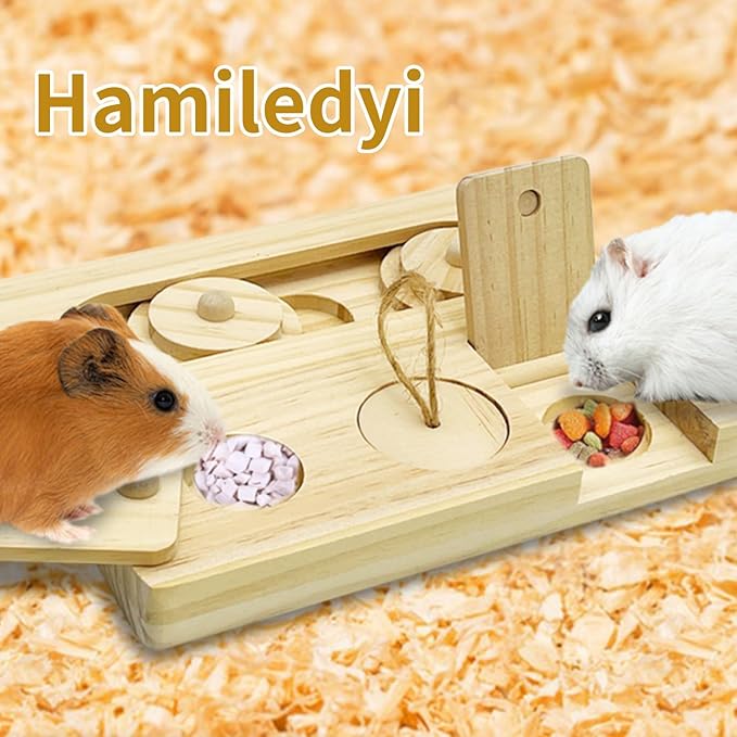 Hamiledyi Guinea Pig Foraging Toys Interactive Wooden Rabbit Toys Sniff n' Snack Rabbit Treats Bunny Toys Interactive Hide Treats Puzzle Snuffle Game for Rabbit Chinchilla Bunny Rats and Gerbils