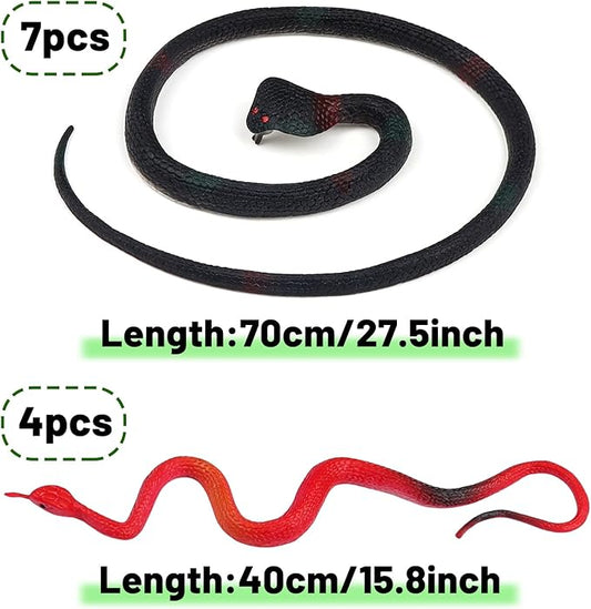 11 Pieces Toy Snakes, 30 Inch Rubber Snakes 16 Inch Fake Snake Realistic Snake for Garden Props to Keep Birds Away, Pranks, Boys’ Favorite, Pool Party, Bathtub Floater